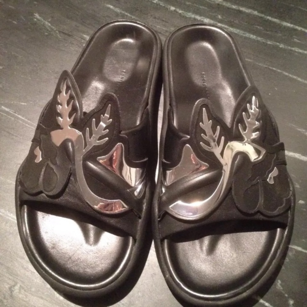 Christopher Kane leather black silver pool slide